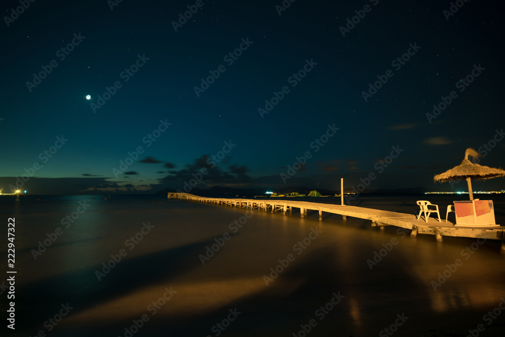 Panorama night sea, Night coastline view Panorama night sea, Night coastline view