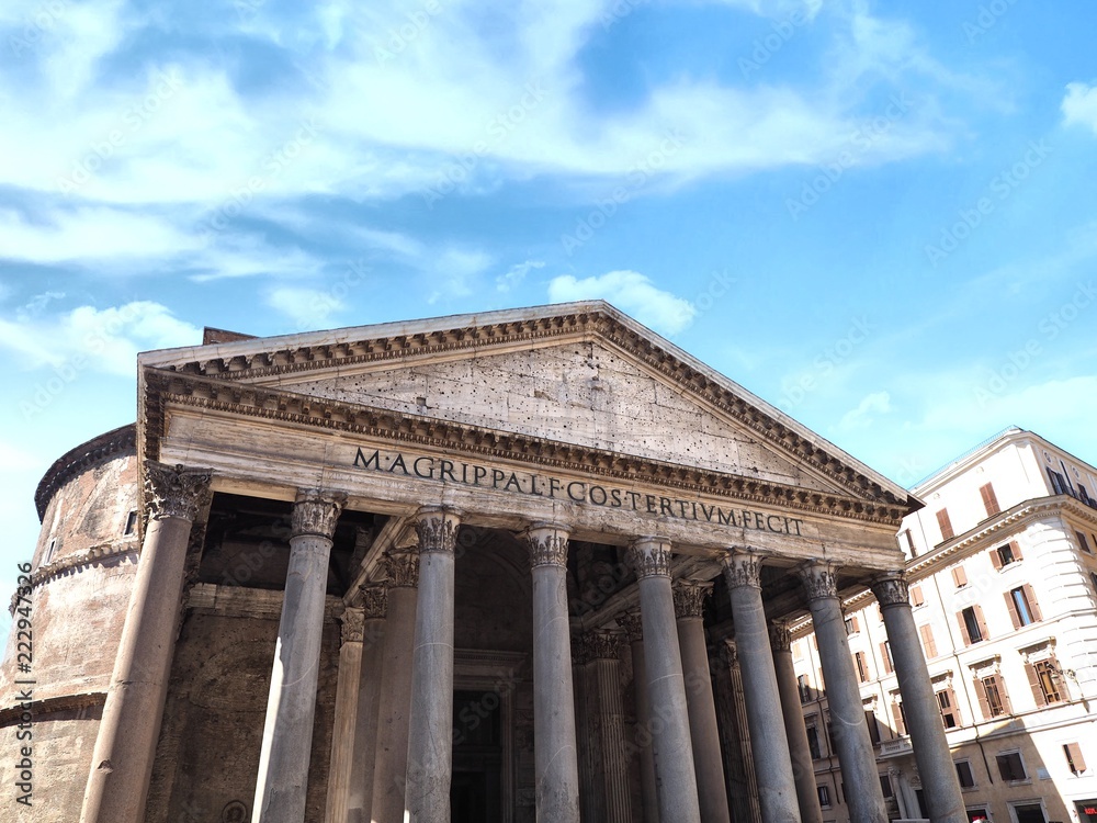Pantheon in Rome, historical building with columns