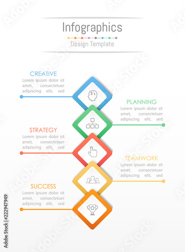 Infographic design elements for your business data with 5 options, parts, steps, timelines or processes. Vector Illustration. © Thanaporn