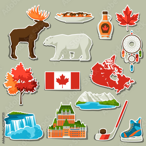 Canada sticker icons set.