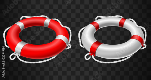 Life buoy icon red and white on black background