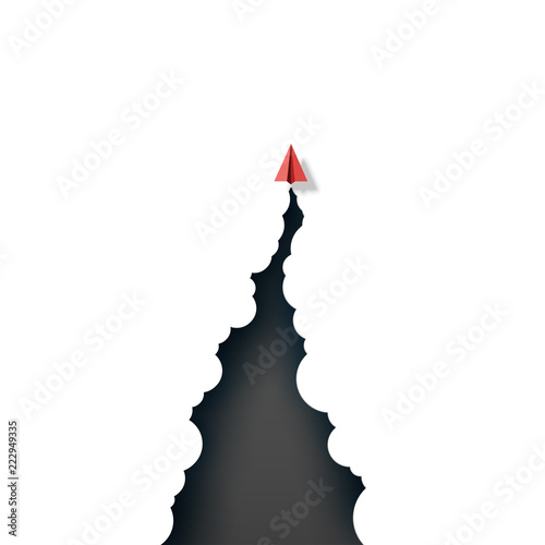 Business success and leadership concept with red paper airplane flying from cloudscape paper art style.Vector illustration.