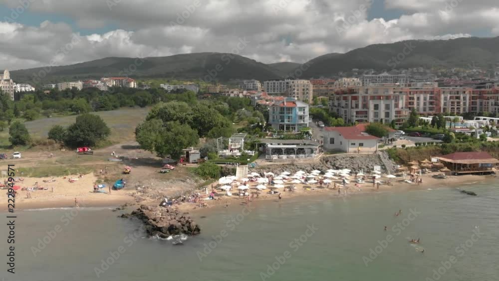 4k aerial video of the beach in Sveti Vlas. Popular summer resort Bulgaria 4k aerial video of the beach in Sveti Vlas. Popular summer resort Bulgaria
