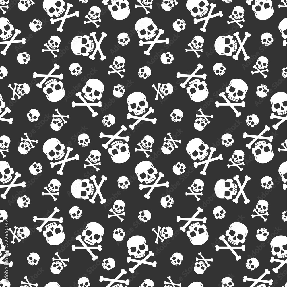 Skull and crossbones vector seamless pattern for holiday Halloween ...