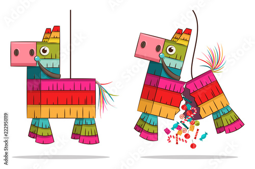 Mexican pinata horse with candy. Vector cartoon animal toy illustration isolated on white background. photo