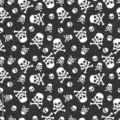 Skull and crossbones vector seamless pattern for holiday Halloween. Background for wallpaper, wrapping, packing, and backdrop.