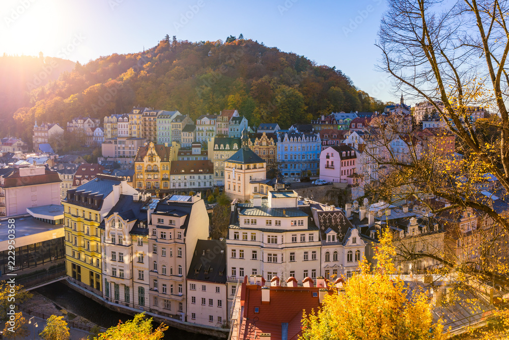 Fototapeta premium Autumn view of old town of Karlovy Vary (Carlsbad), Czech Republic, Europe