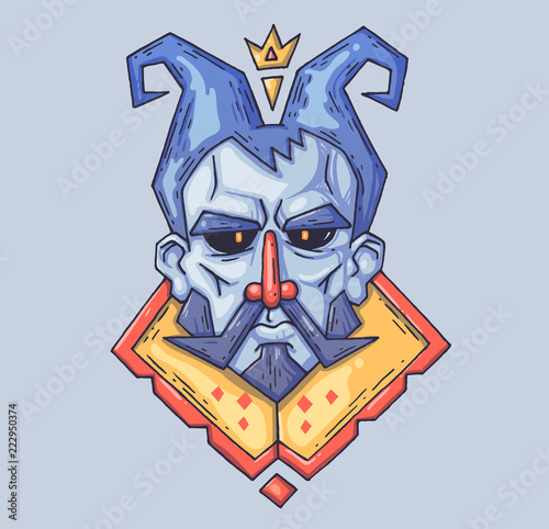stern face of the fairy-tale king. Cartoon illustration for print and web. Character in the modern graphic style.