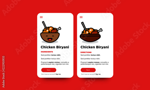 Chicken Biryani Recipe App UX UI Design for Smart Phones