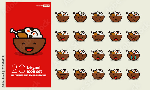Set of Cute Biryani Pot Emoji Line Icons 
