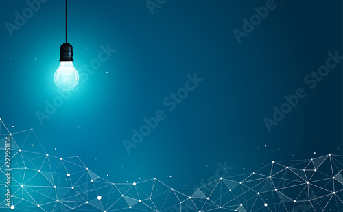 Light bulb on abstract geometric polygonal background. Business, science and technology concept. Vector illustration.
