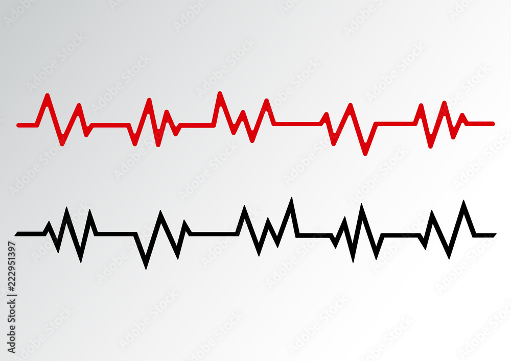 Heart pulse shape line, red and black wave. Vector illustration