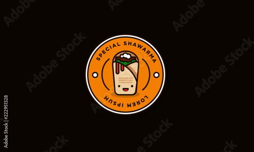 Shawarma Badge and Sticker Vector Illustration in Flat Style Line Art