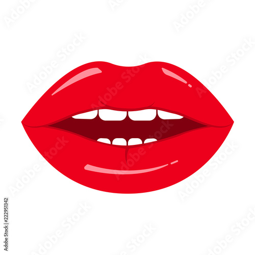 Red lips icon isolated on white background. Vector illustration