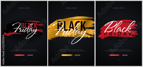 Set of Black Friday Sale Calligraphic banners. Vector Illustration.