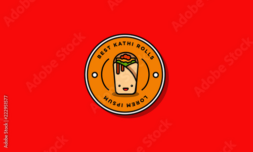 Kathi Badge and Sticker Roll Vector Illustration in Flat Style Line Art