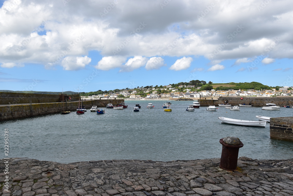 View of Marazion from the harbour at  St Michaels Mount Cornwall England