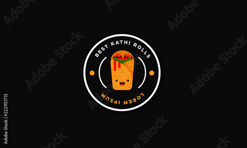 Kathi Badge and Sticker Roll Vector Illustration in Flat Style Line Art