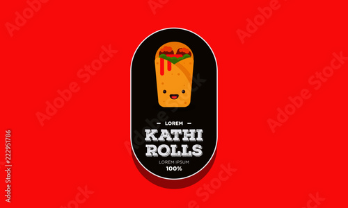 Kathi Badge and Sticker Roll Vector Illustration in Flat Style Line Art