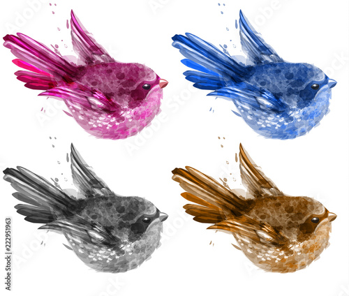 Colorful watercolor small birds set Vector. beautiful illustration collection...