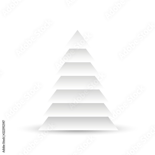 Christmas tree of white layered triangles on white background. 3D vector illustration with dropped shadow.