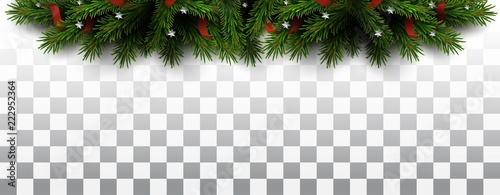 Vector christmas tree border on transparent background. Christmas design element for greeting card