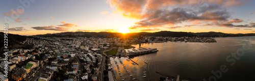 Aerial Panorama  Sunset Over Wellington  New Zealand 