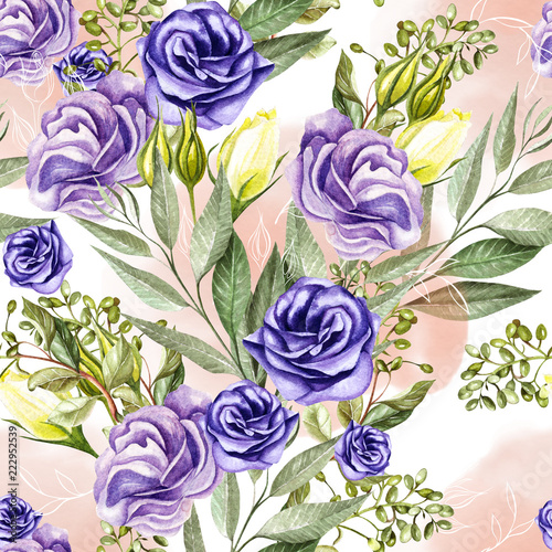 Beautiful watercolor pattern with anemones and .