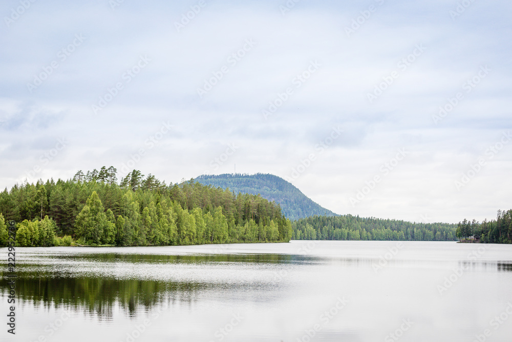 svenska fjällen i bakgrunden en sjö i förgrunden