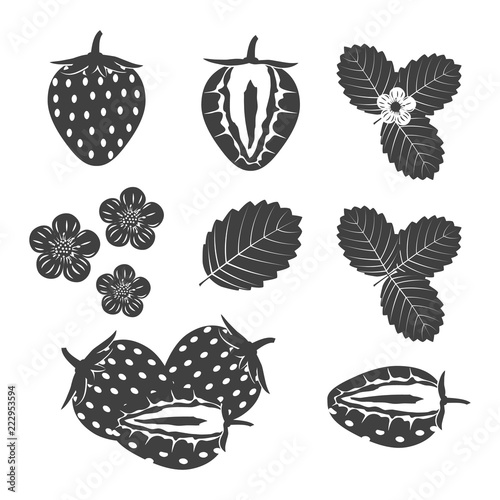 Set of silhouette strawberry on a white background.