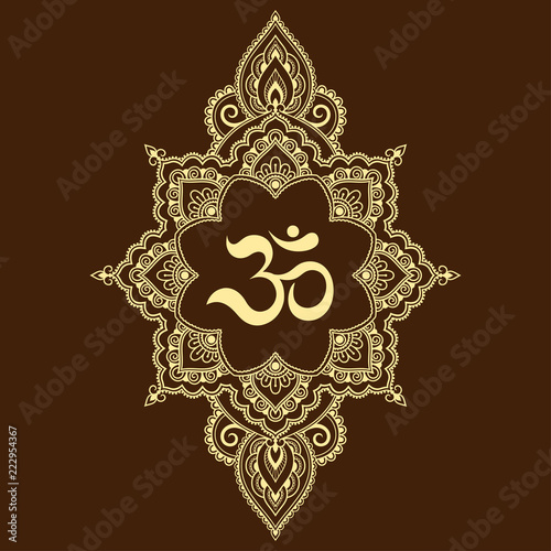 Circular pattern in form of mandala for Henna, Mehndi, tattoo, decoration. Decorative ornament in oriental style with ancient Hindu mantra OM.