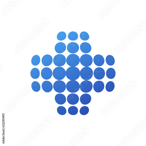 Logotipo sanidad global con cruz en circulos azul