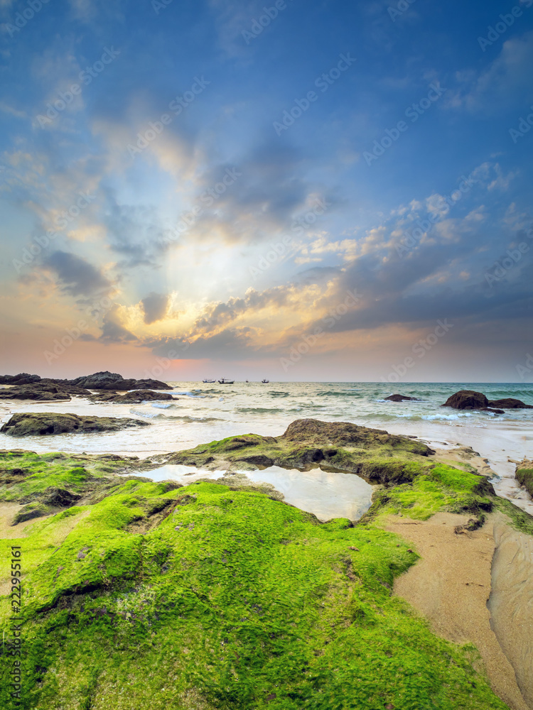 Coast of the Andaman sea at colorful sunset, Khao Lak