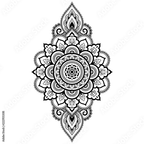 Circular pattern in form of mandala with flower for Henna, Mehndi, tattoo, decoration. Decorative ornament in ethnic oriental style. Coloring book page.