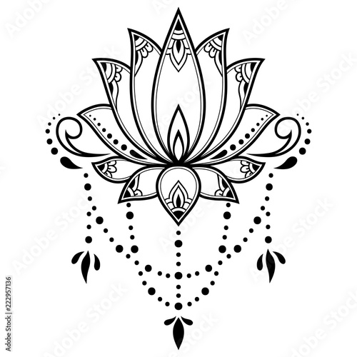 Mehndi lotus flower pattern for Henna drawing and tattoo. Decoration in ethnic oriental, Indian style.
