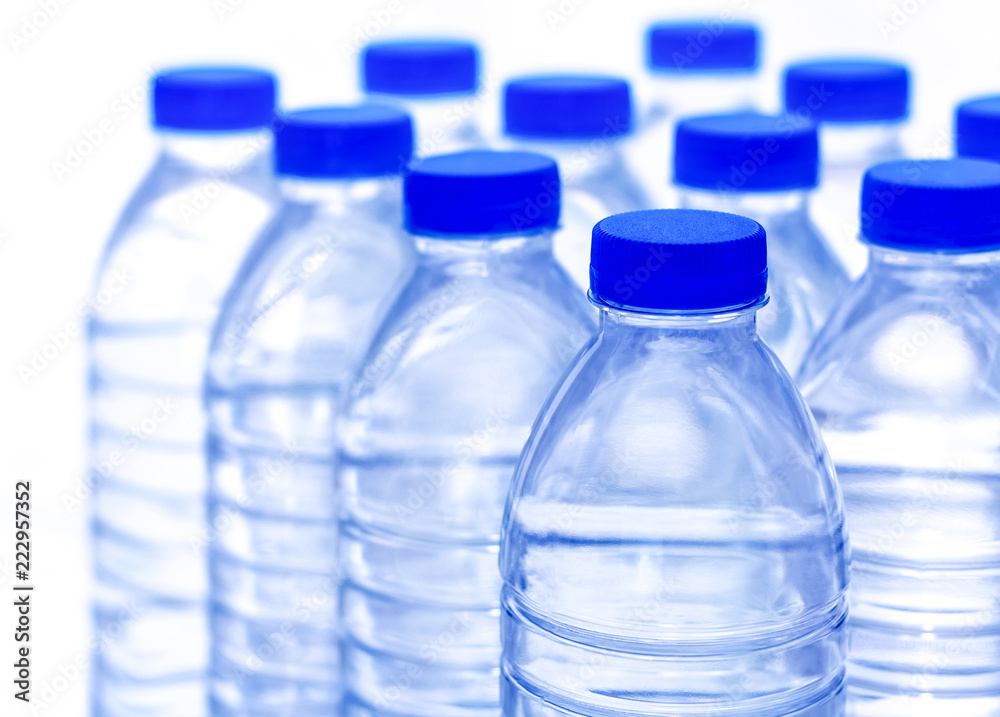 Plastic water bottles are a bright and clear.