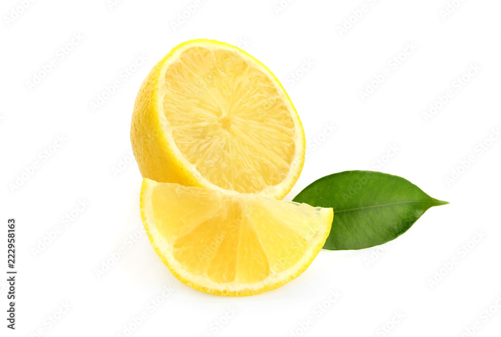 Cut ripe lemon on white background