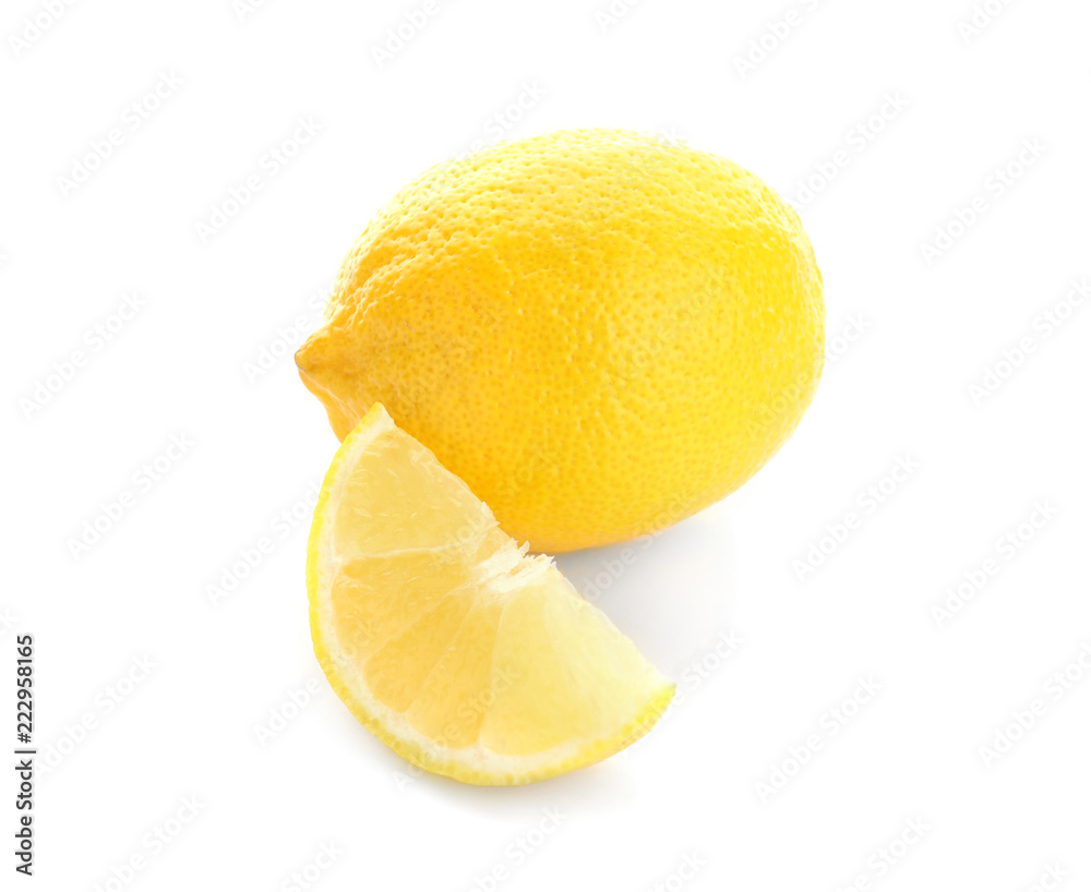 Ripe lemon and slice on white background Ripe lemon and slice on white background