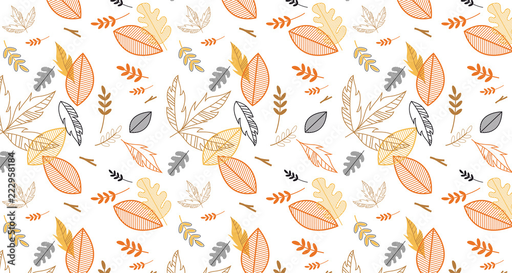 Pattern banner with hand drawn elegant autumn leaves. Design for wallpaper, gift paper, pattern fills, web page background, autumn greeting cards Pattern banner with hand drawn elegant autumn leaves. Design for wallpaper, gift paper, pattern fills, web page background, autumn greeting cards