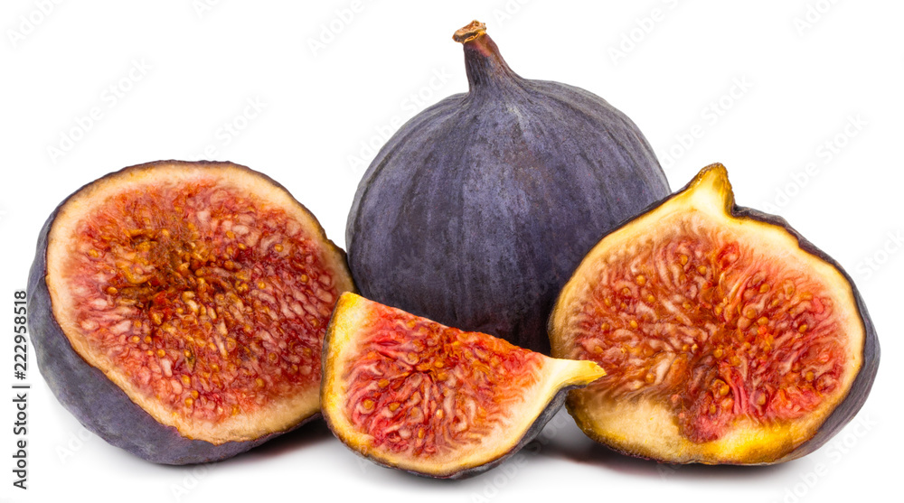 figs with half and quarter isolated on white background. With clipping path figs with half and quarter isolated on white background. With clipping path
