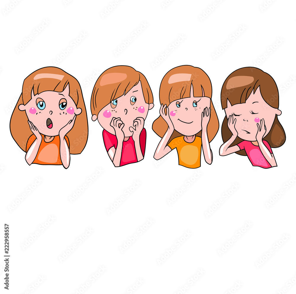 Cute girls and boy, scared, emotions on the faces of children, cartoon  character, vector color illustration, for design, preschool children Stock  Vector | Adobe Stock