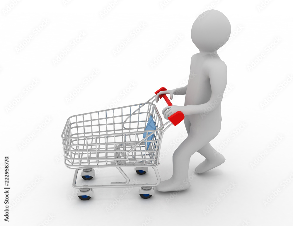 3d man with cart.shopping concept 3d man with cart.shopping concept