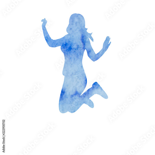  isolated, watercolor silhouette girl jumping