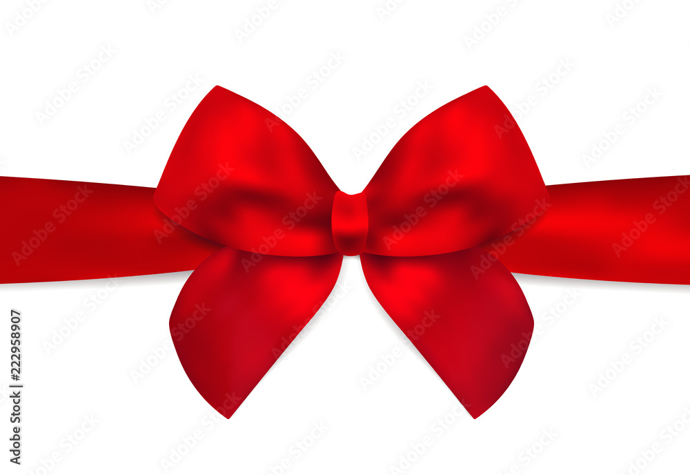 Red Bow, red ribbon for Holiday, Christmas card, Birthday card, Gift card (greeting card). Template with big lush present bow. Holiday (celebration) background design for invitation, gift design Red Bow, red ribbon for Holiday, Christmas card, Birthday card, Gift card (greeting card). Template with big lush present bow. Holiday (celebration) background design for invitation, gift design