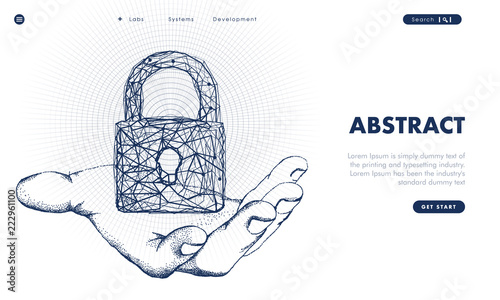 Touch the future arows analytics. Innovations robot systems hand and protection  technologies in innovations systems. lock computers construction of analytical graphics. Future style.