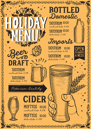 Christmas menu template for beer restaurant.
