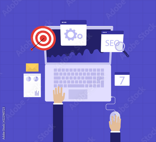 Website homepage optimization, homepage setup, SEO optimized pages flat vector concept with icons. Vector illustration