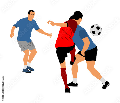 Soccer players in duel vector illustration isolated on white background. Football player battle for the ball and position. Attractive sport game, superstars on the scene. © dovla982