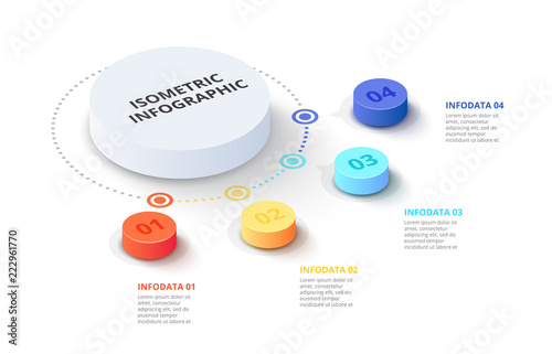Vector 3d gradient cylinders. Business template for presentation. Creative concept for isometric infographic with 4 steps, options, parts or processes.