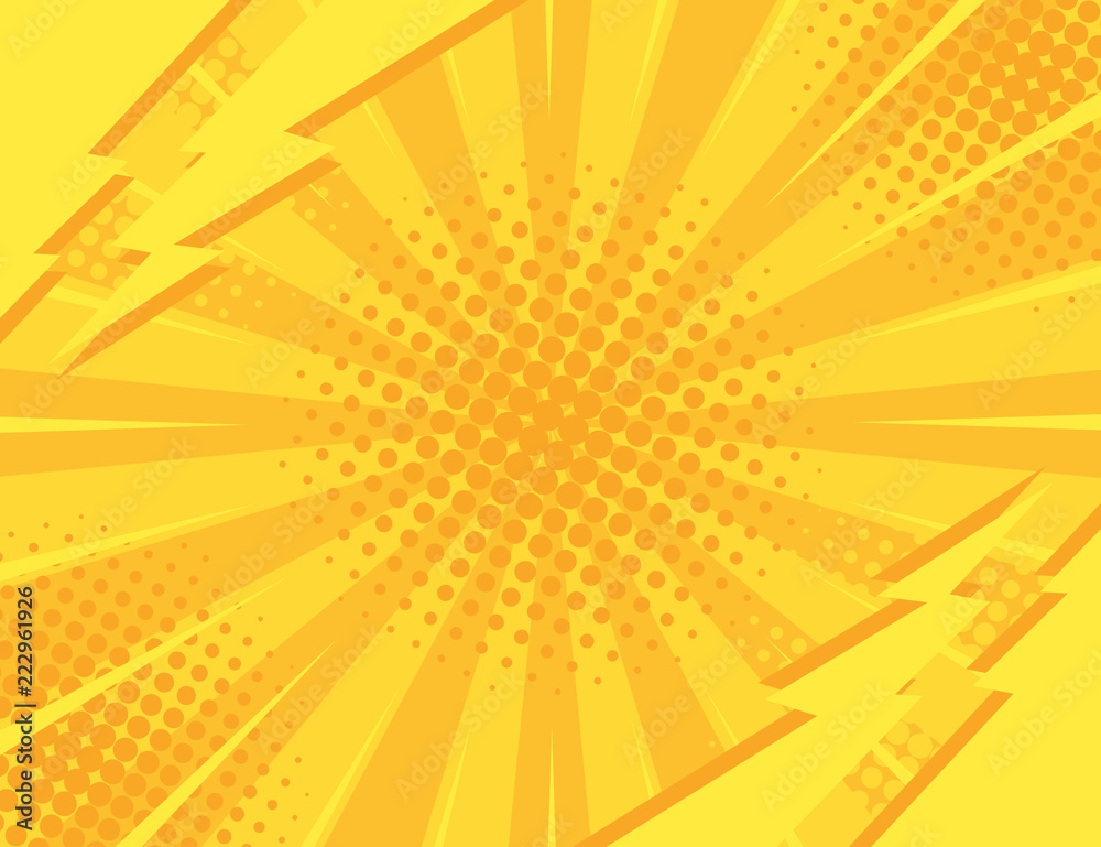 Fototapeta premium Yellow Retro vintage style background with sun rays and lightning. Vector illustration